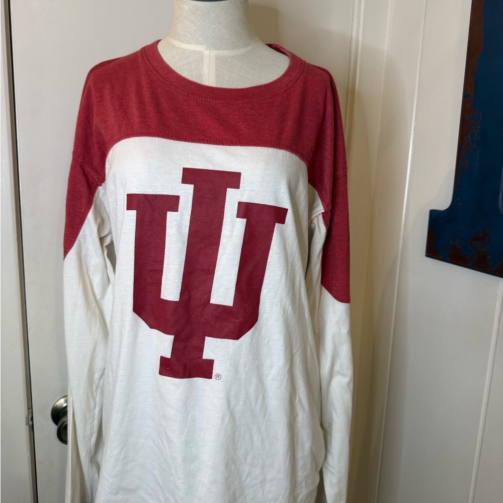 Pressbox Indiana University Crimson Long Sleeve Tee with White Logo Sz L